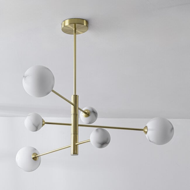 6-light ceiling light Sest - gold and marble effect