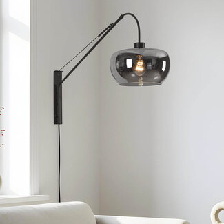 Dasha industrial wall lamp with swivel and extendable arm with smoked glass