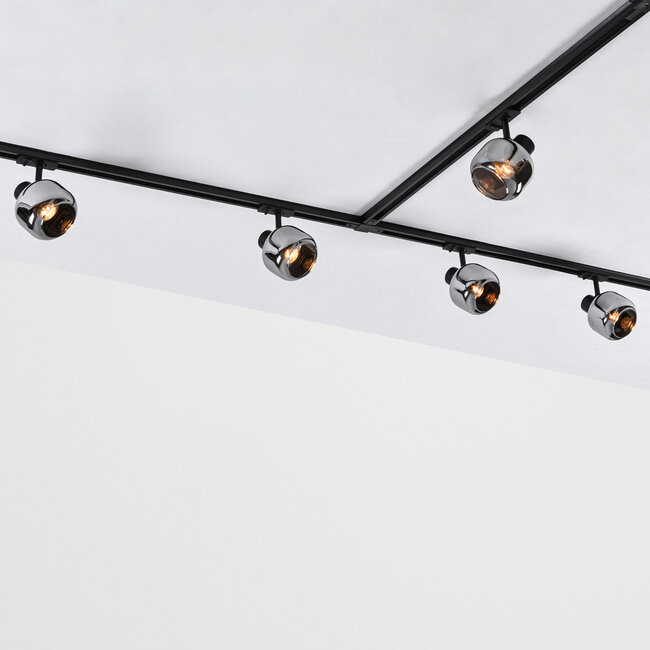 1-phase track system set of 1.5 metres with Juna spotlights, smoked glass