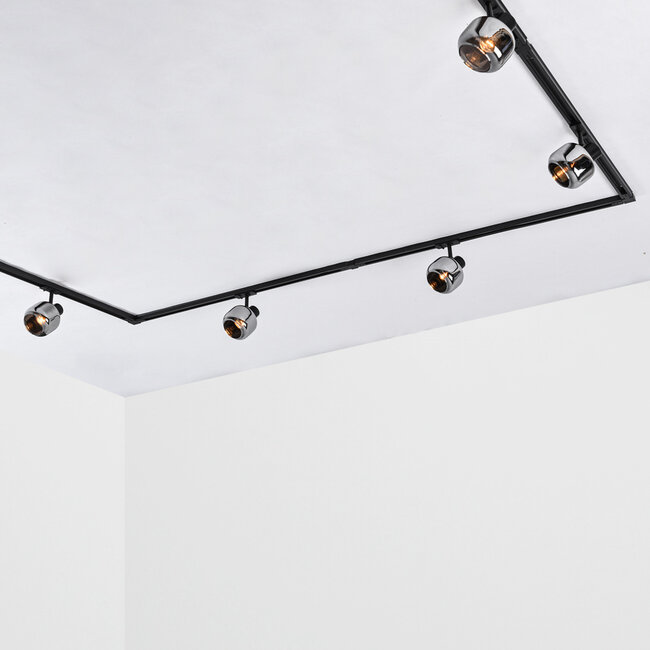 1-phase track system set of 1.5 metres with Juna spotlights, smoked glass