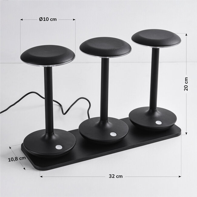 Set of 3 wireless Table lamps with adjustable light colour and charging station – Charge