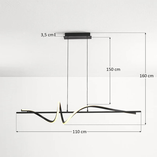 3-step dimmable designer pendant light Ches - black with integrated LED