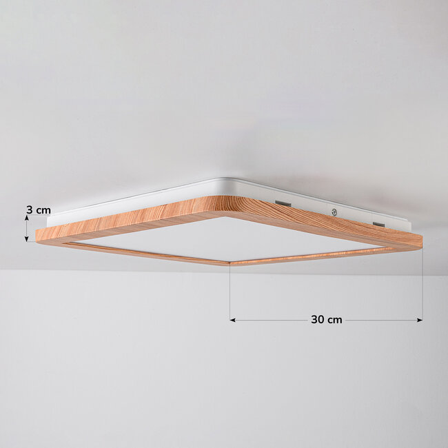 Ceiling lamp Emilie, wood look, 3-step dimmable, IP44