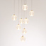 8-light pendant light Aedon - white globes with gold details and integrated LED