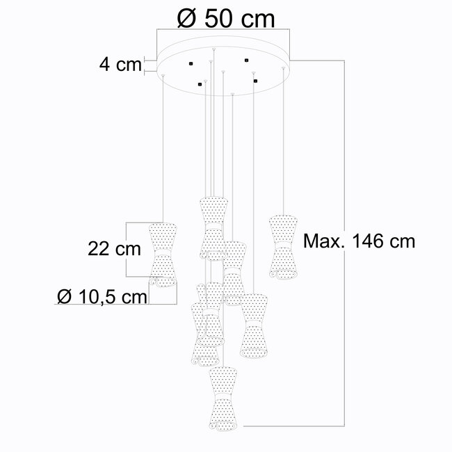 Dimmable pendant lamp with Golden details, 8-light - Aegea