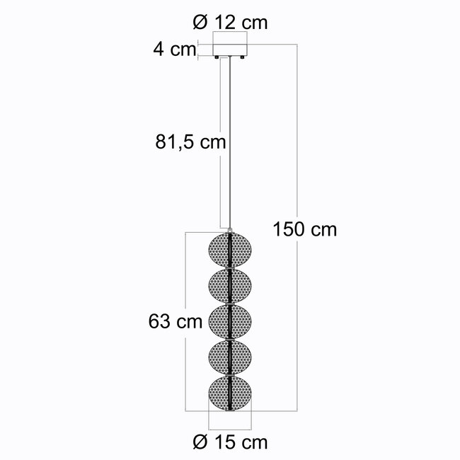 Dimmable pendant lamp with golden details, 5-light - Aella