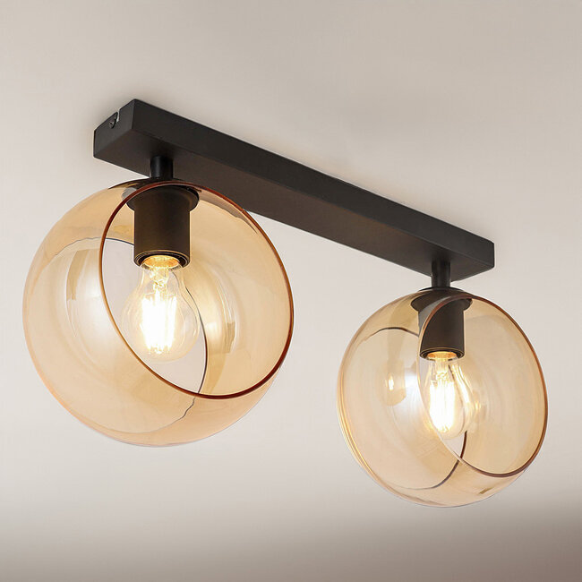 Ceiling lamp with round Amber glass, 2-light - Orbitique