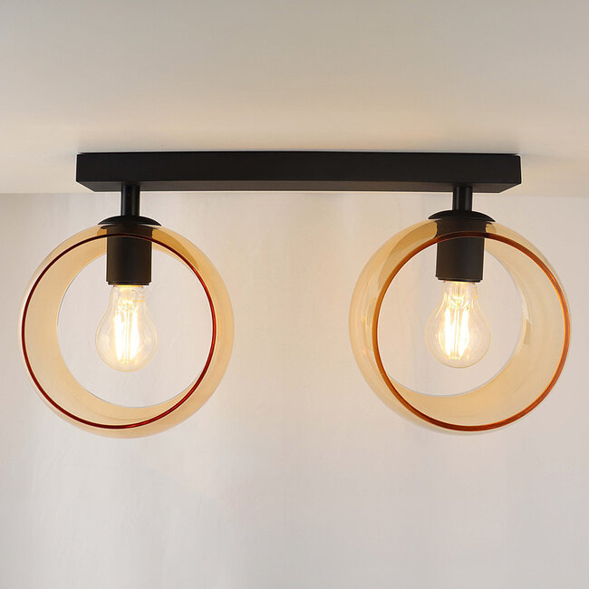 Ceiling lamp with round Amber glass, 2-light - Orbitique