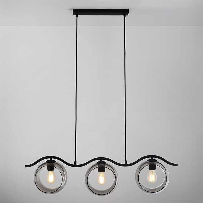 Modern pendant lamp with round smoked glass, 3-light - Curvatura