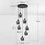 7-light pendant lamp in Black with Smoked glass grey glass - Hollister