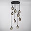 9-light pendant light Alturas - black with smoked grey glass