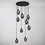 9-light pendant light Alturas - black with smoked grey glass