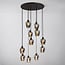 11-light pendant light Hanford - black with smoked grey glass