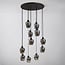 11-light pendant light Hanford - black with smoked grey glass