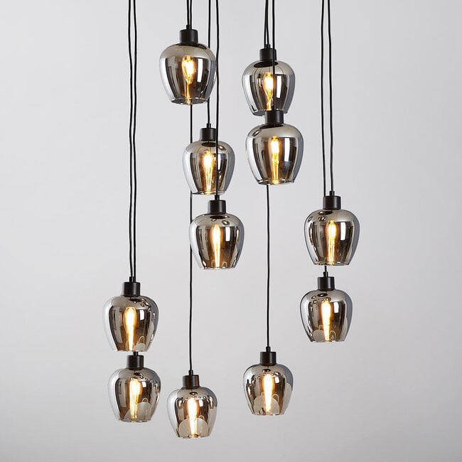 11-light pendant light Hanford - black with smoked grey glass