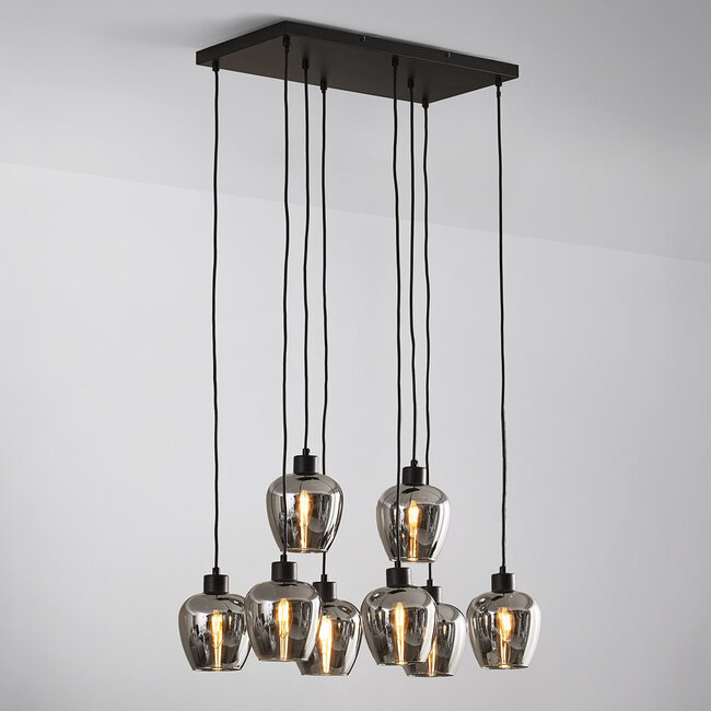 8-light pendant lamp in Black with Smoked glass grey glass - Sidney