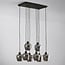 8-light pendant light Sidney - black with smoked grey glass