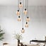 7-light pendant light Hollister - black with amber glass