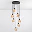 7-light pendant light Hollister - black with amber glass