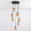 7-light pendant light Hollister - black with amber glass