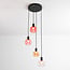 4-light pendant light Monroe - black with amber and pink glass