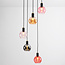 Black pendant lamp with amber, smoked glass and pink glass, 5-light - Monroe