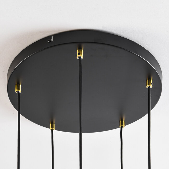 5-light pendant light Monroe - black with amber, smoked and pink glass