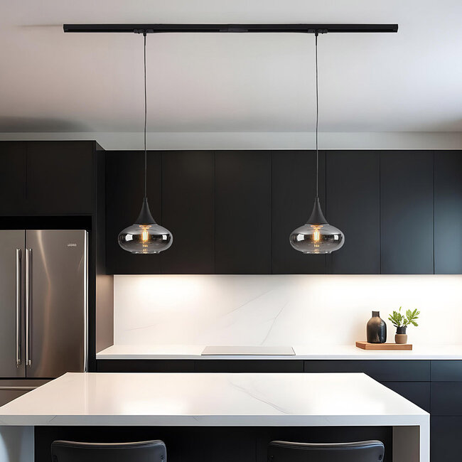 Single-phase rail pendant lamp with smoked glass and Mirror effect - Nill