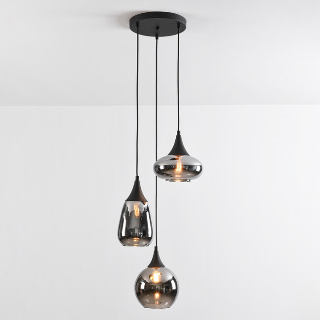 Modern pendant lamp with smoked glass, 3-light - Loua