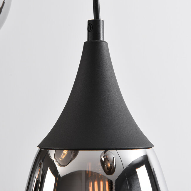 Black Loic pendant lamp with smoked glass, 6-light