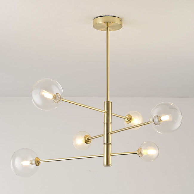 Sest gold 6-light ceiling light with transparent glass