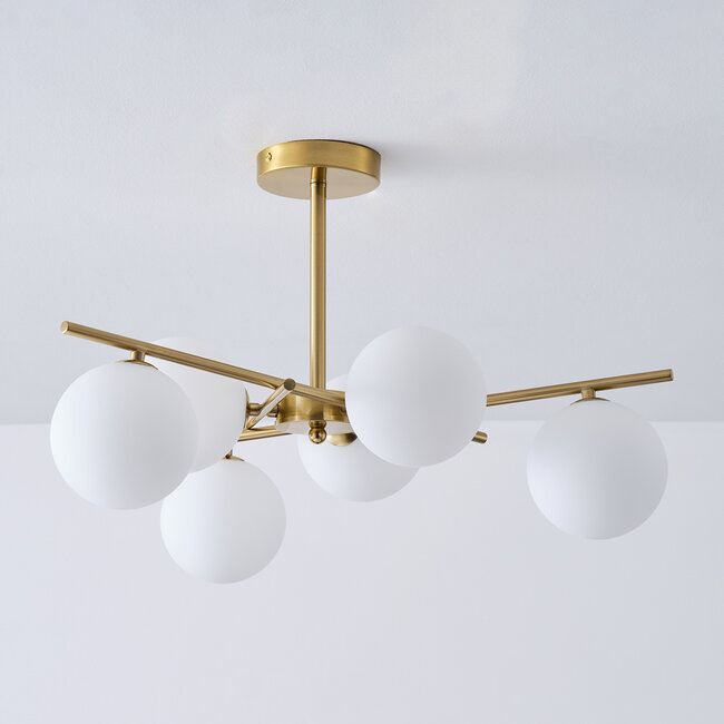 Ceiling light Venezia gold with opal glass, 6-light