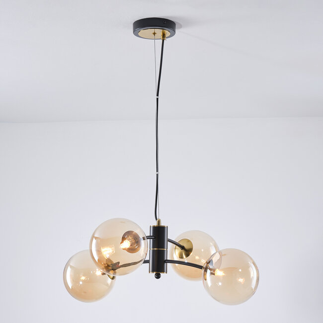 Firenze pendant lamp with Amber glass, 4-light