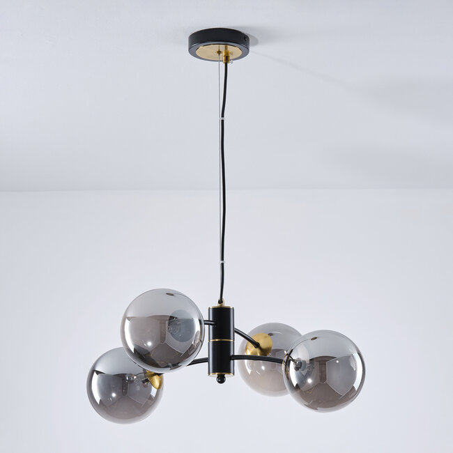 4-light pendant light Firenze - black with smoked glass