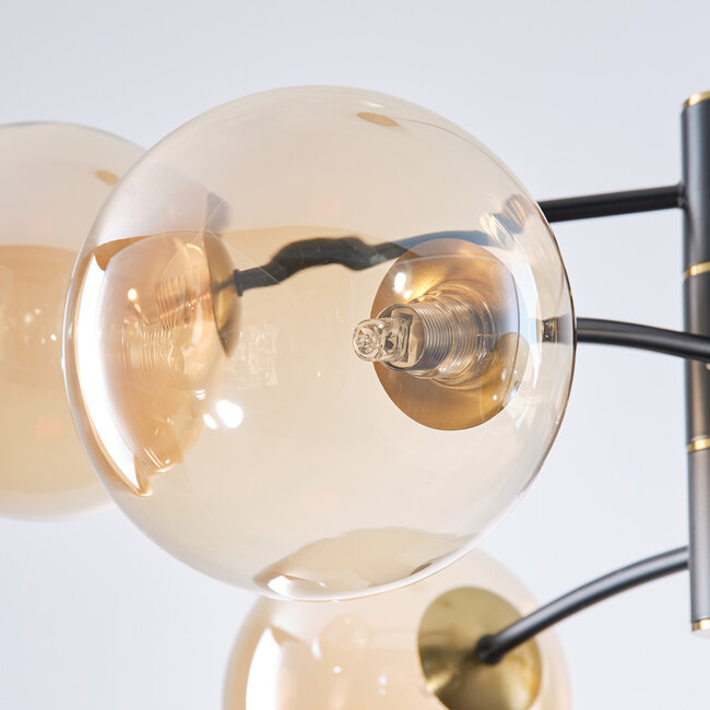 Murano 6-light pendant light with amber glass - black