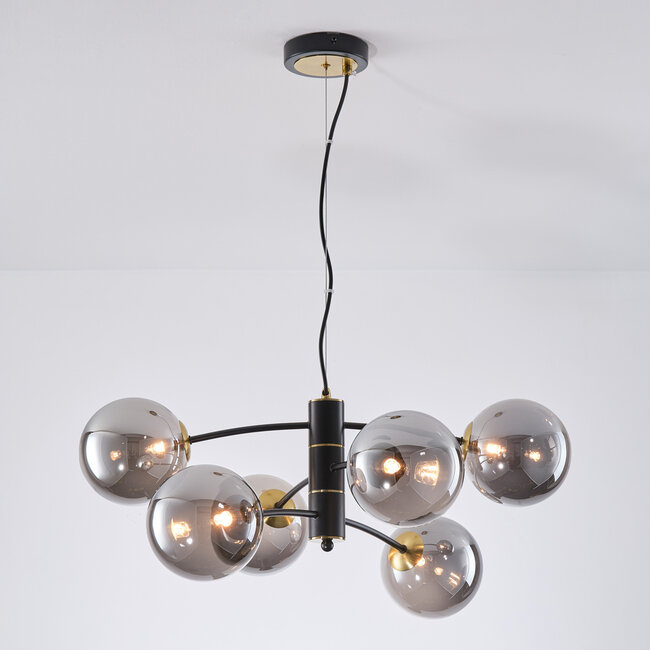 Murano pendant lamp with smoked glass, 6-light