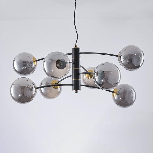 8-light pendant light Torino - black with smoked glass