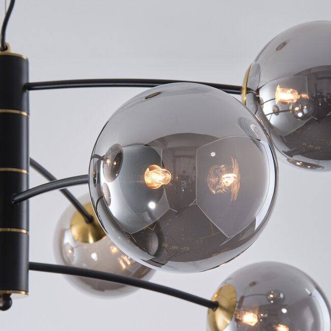 Pendant light Torino with smoked glass, 8-light - black