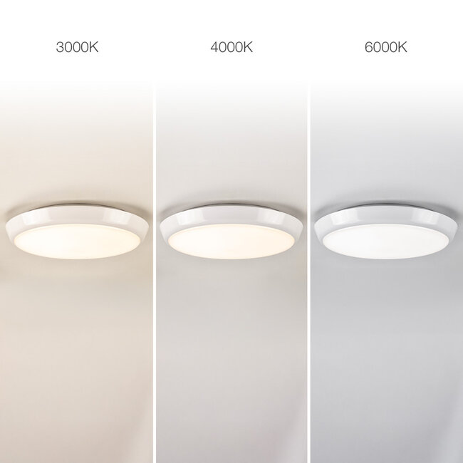 White flush ceiling lights Ø25.5 cm with emergency unit, sensor and CCT switch 3000/4000/6000K