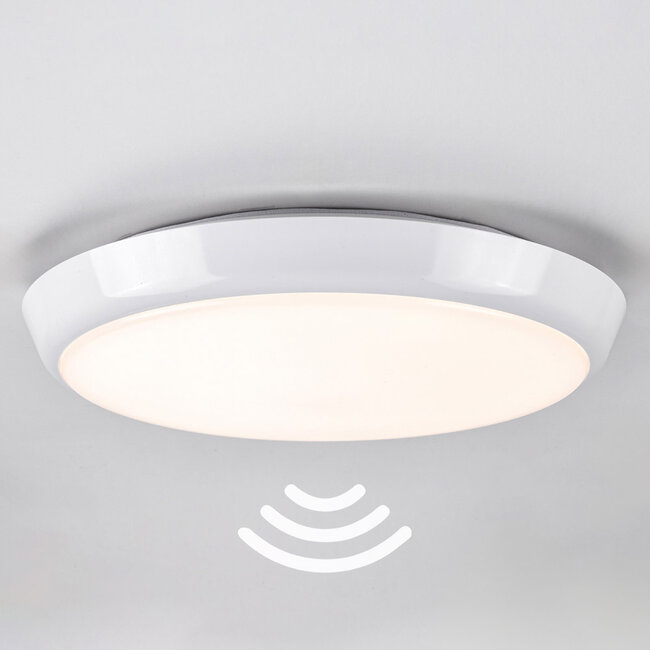 White flush ceiling lights Ø25.5 cm with emergency unit, sensor and CCT switch 3000/4000/6000K