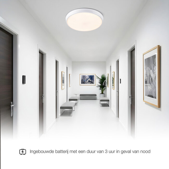 White flush ceiling lights Ø35.2 cm with emergency unit - CCT switch 3000K/4000K/6000K