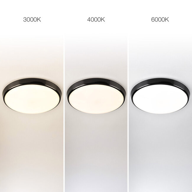 Black flush ceiling lights Ø35.2 cm with emergency unit - CCT switch 3000K/4000K/6000K