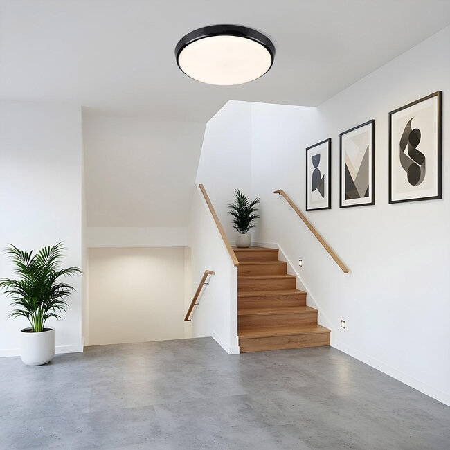 Black Ø35.2 cm flush ceiling lights with adjustable colour temperature