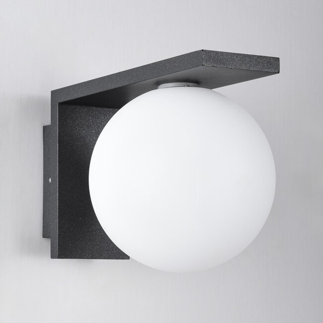 Outdoor wall light in anthracite with opal white polycarbonate shade - Luna