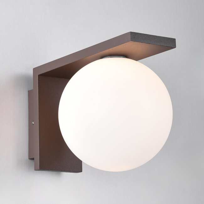 Brown outdoor wall light with opal white polycarbonate shade - Luna