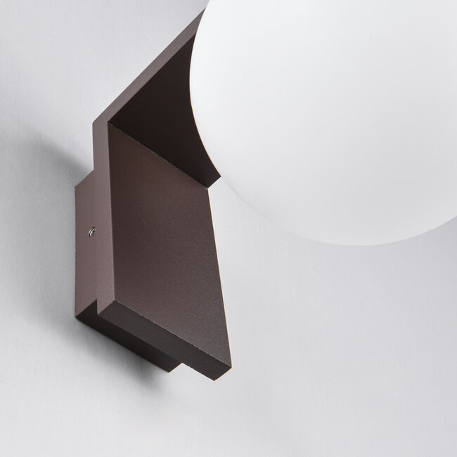 Brown outdoor wall light with opal white polycarbonate shade - Luna