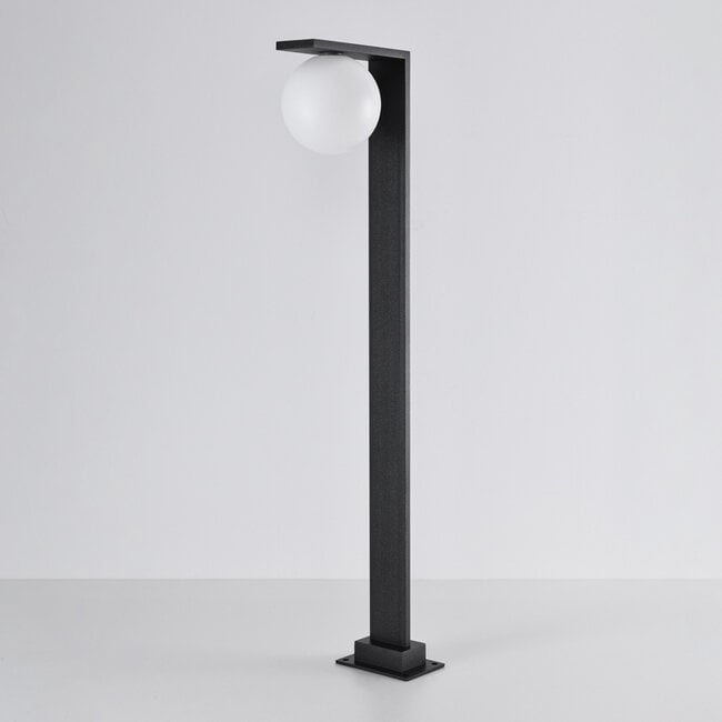 Standing outdoor lamp in anthracite with opal white polycarbonate shade - Mesia