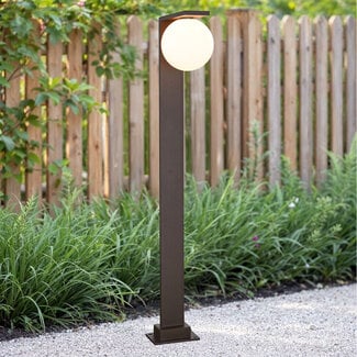 Outdoor floor lamp Mesia with opal-white shade - brown
