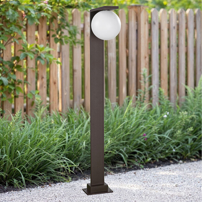 Standing outdoor lamp, brown with opal white polycarbonate shade - Mesia