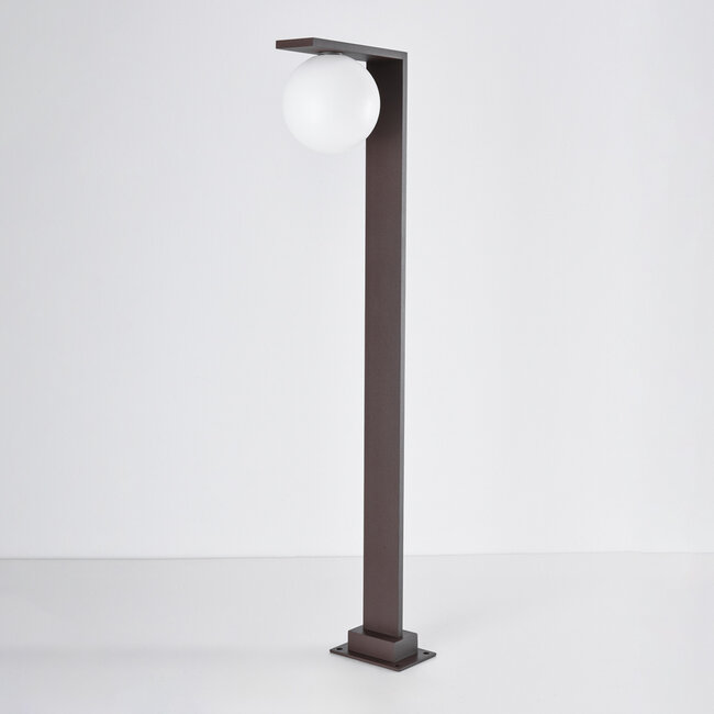 Standing outdoor lamp, brown with opal white polycarbonate shade - Mesia